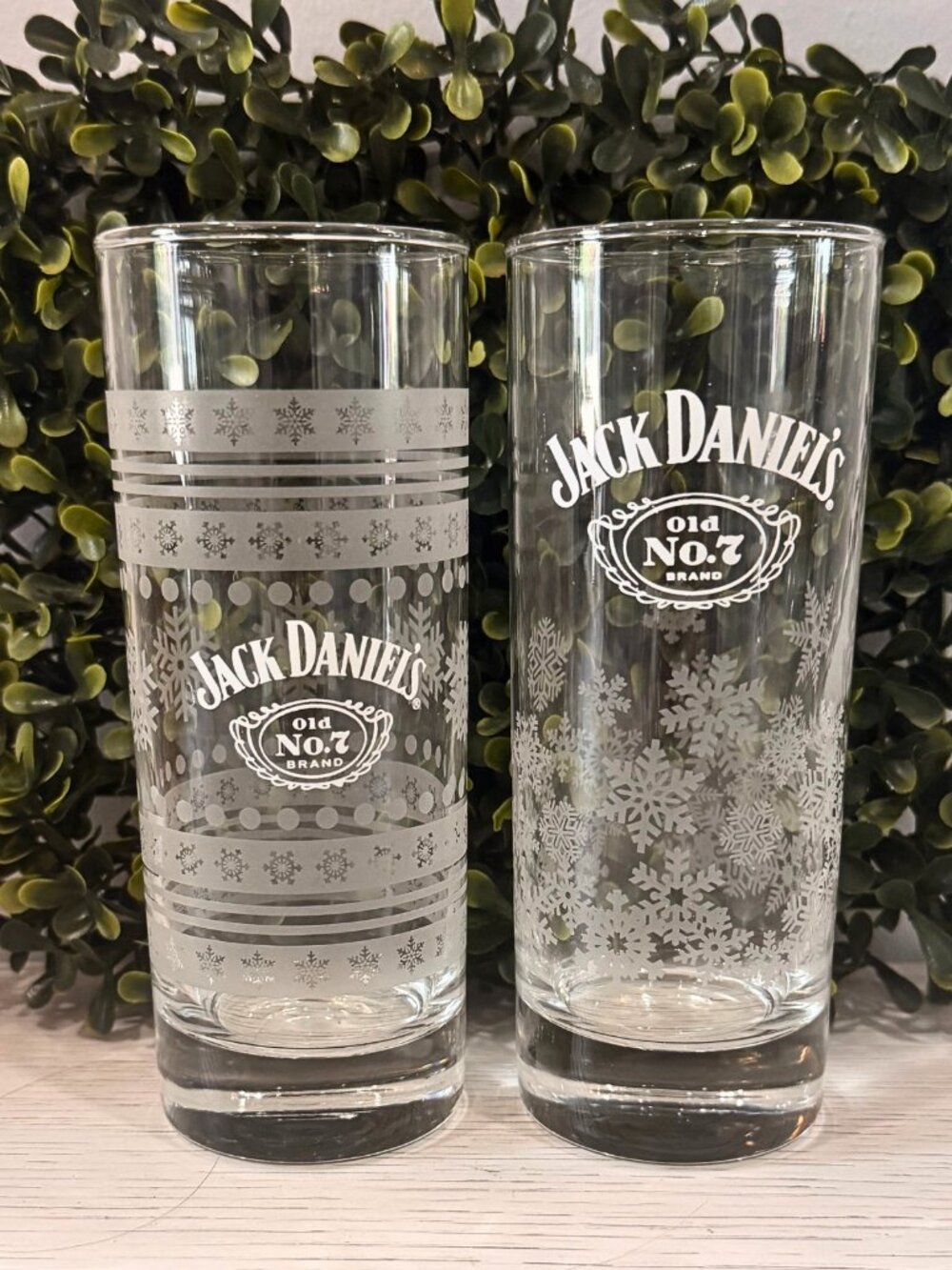 Set of 2 Jack Daniels Glasses Highball Holiday Winter Snowflake Christmas Party